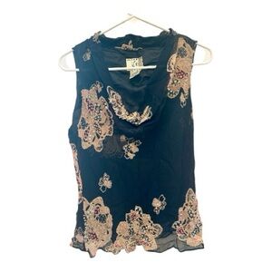 Vintage Y2K Era “Ice” Black Floral Sleeveless Blouse Size Large